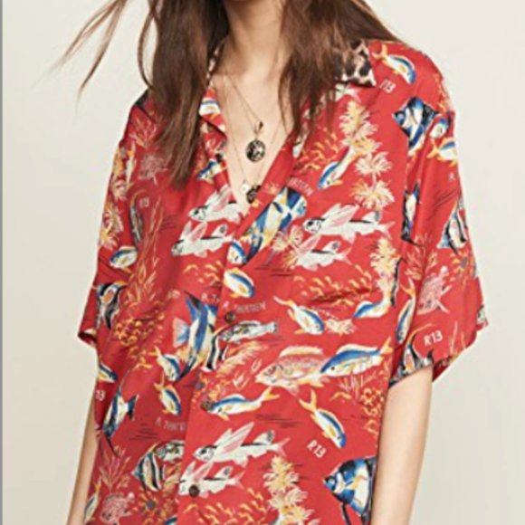 R13 HAWIIAN FISH OVERSIZED SHIRT LEOPARD COLLAR SIZE S - Picture 5 of 5